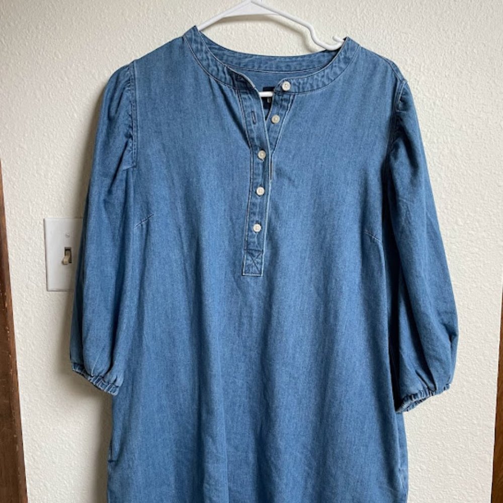 Gap Chambray 3/4 Button Down Dress with Puff Sleeve